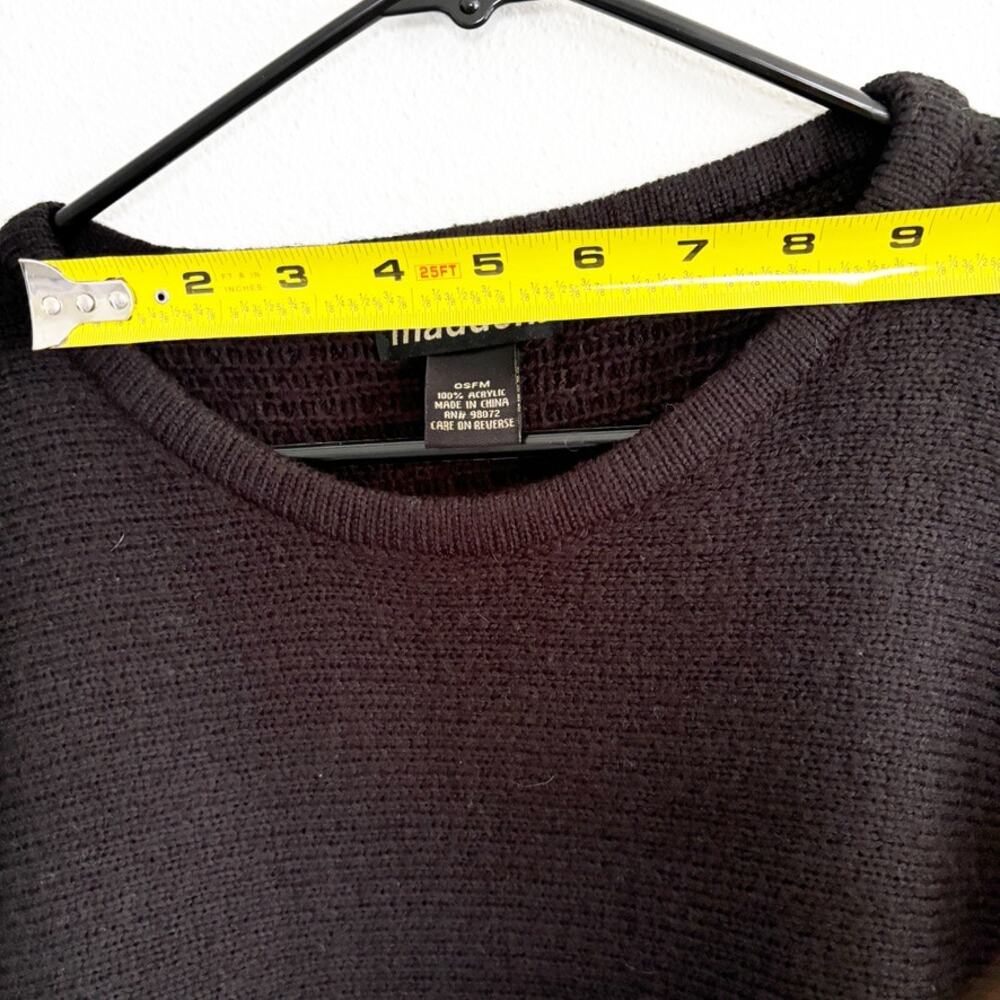 Madden One Size Black Sweater Poncho Braided Shoulder Front Pockets Cozy Staple - Picture 11 of 12